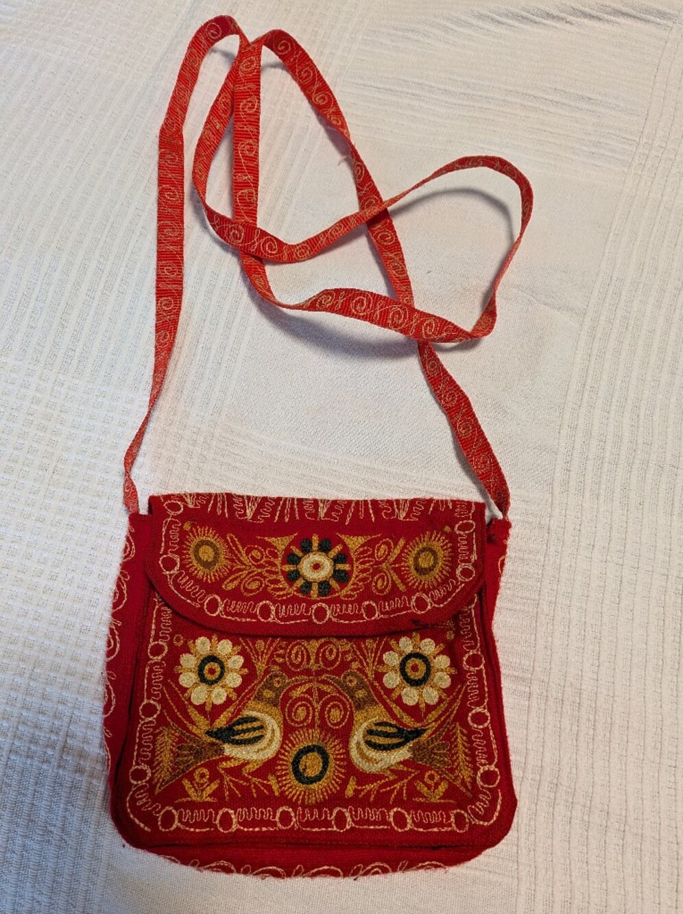 Vintage Embroidered  Red Crossbody Bag